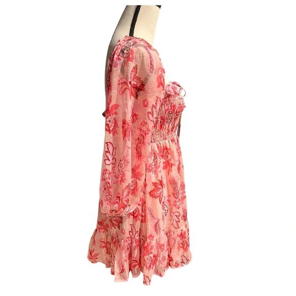 Hello Molly Aura Check Printed Ruffle Long Sleeve Dress Pink Size 6 NWOT - Picture 4 of 8